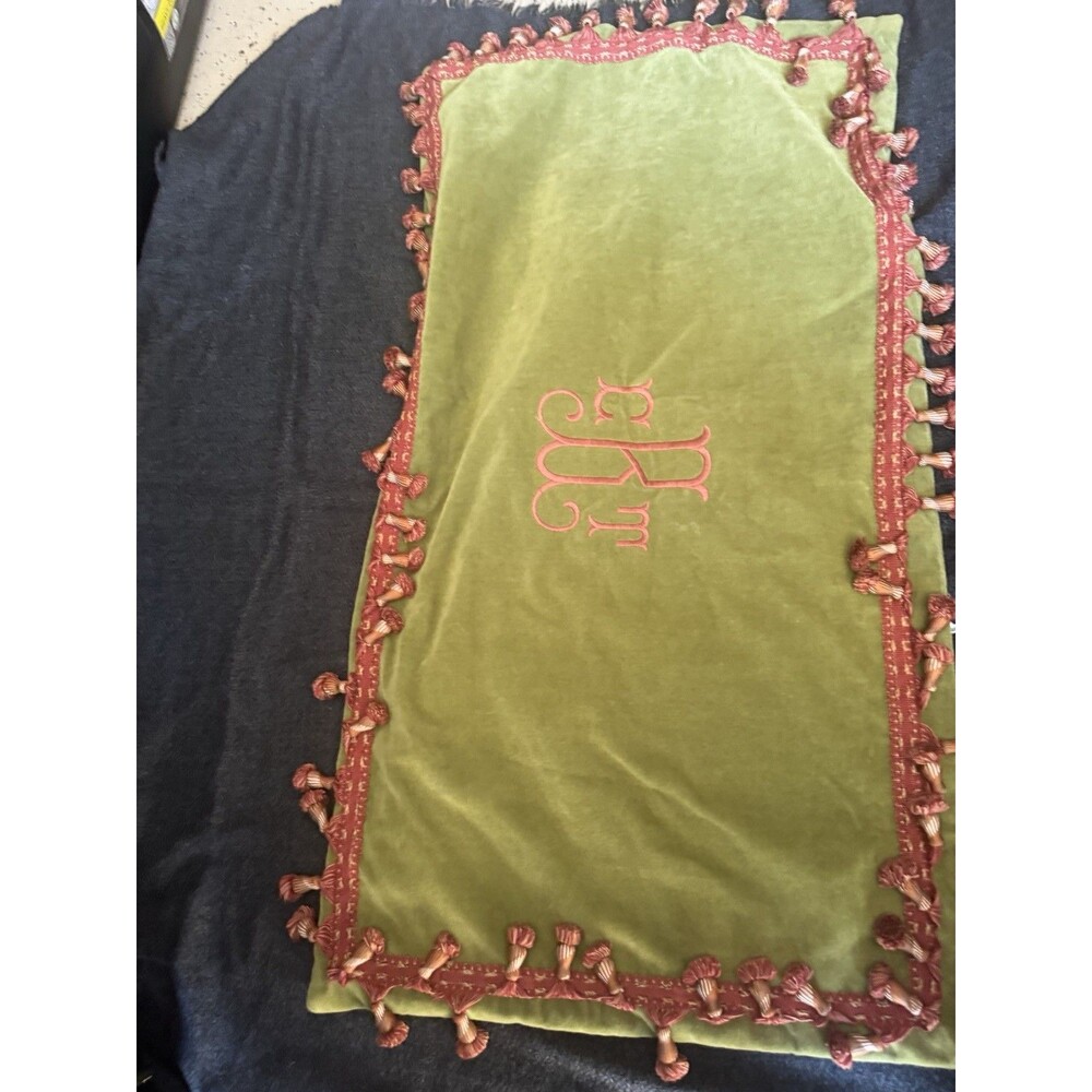 Velvet Pillow Sham Green Embroidered Sham 34” X 17”